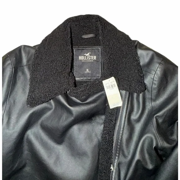 Hollister Womens Vegan Leather Sherpa Lined Biker Jacket XL NWT - Picture 5 of 12